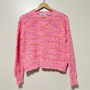 ONLY Women's Vibrant Pink and Orange Knit Pullover Sweater Small Valentines Day